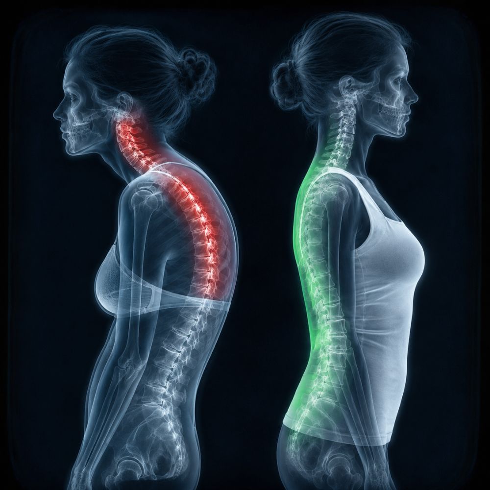 Posture comparison: spine pulled forward versus supported
