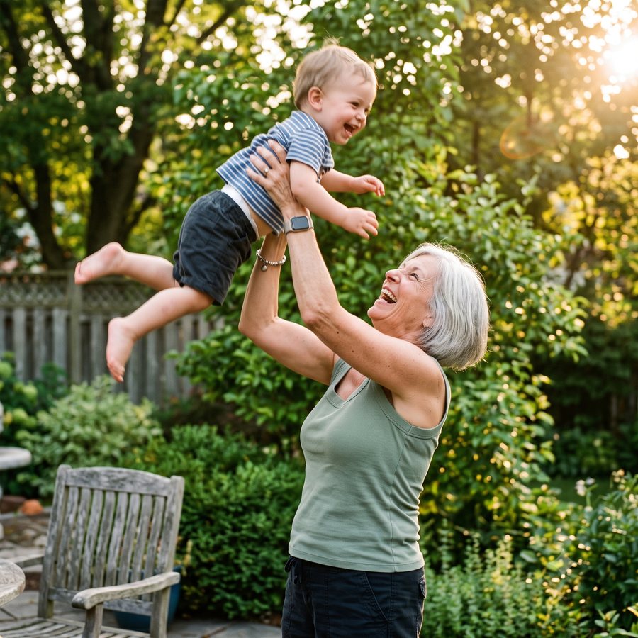 Lifting a grandchild overhead, zero digging